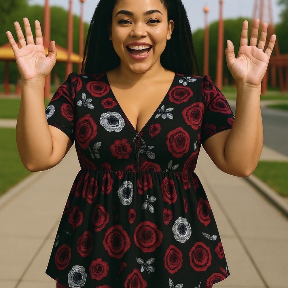 Torrid 🖤 3X Black Floral V-Neck Peplum Blouse